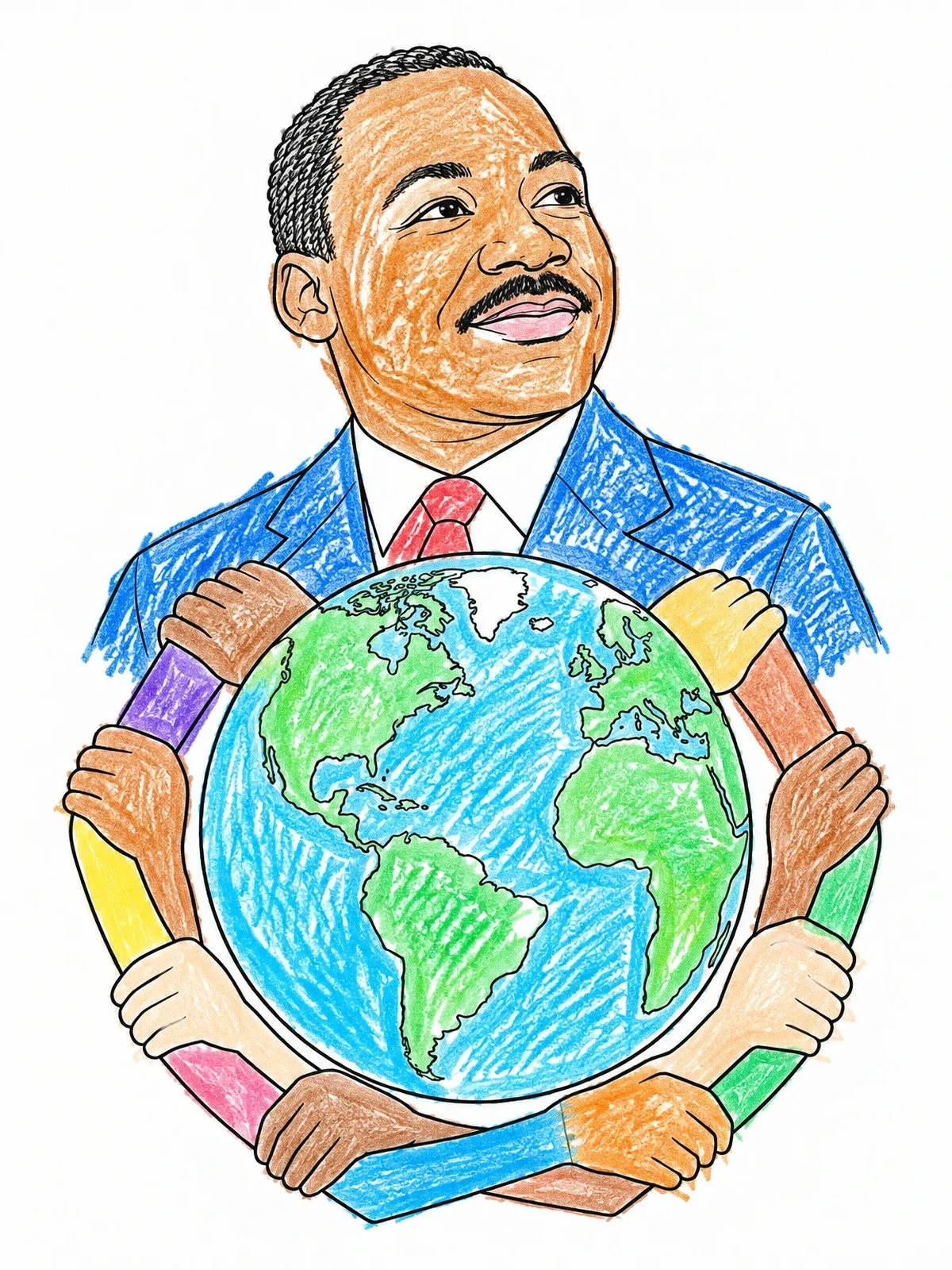 Colored example of the Martin Luther King Jr With Globe coloring page
