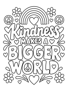 A decorative quote poster in this martin luther king coloring page surrounded by hearts, peace signs, and a rainbow.