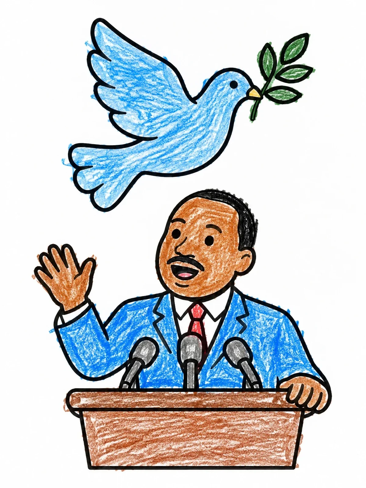 Colored example of the Martin Luther King Jr With Peace Dove coloring page