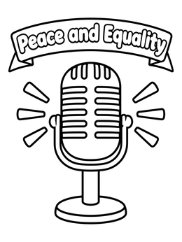 A vintage microphone and banner in a martin luther king coloring page.