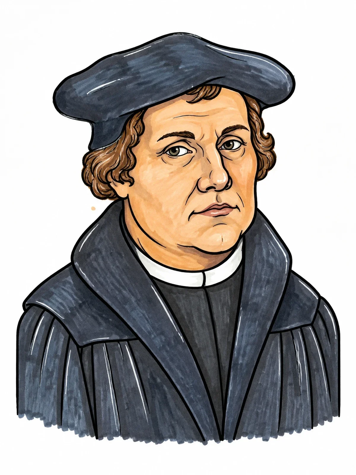 Colored example of the Martin Luther Portrait Line Art coloring page