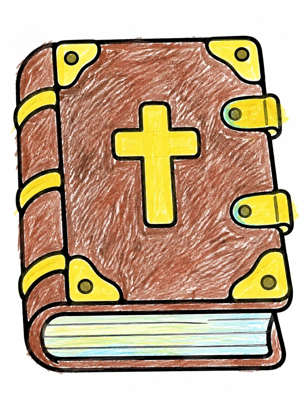 Colored example of the Antique Bible With Cross And Clasps coloring page