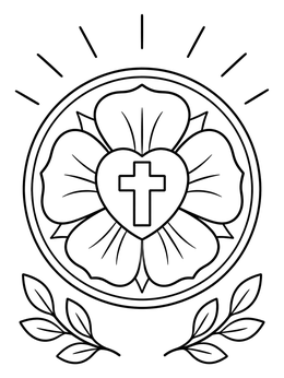 Free printable Luther Rose Seal With Leaves coloring page
