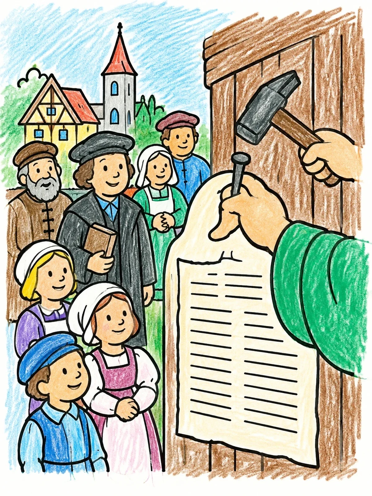 Colored example of the Nailing The Theses To The Door coloring page