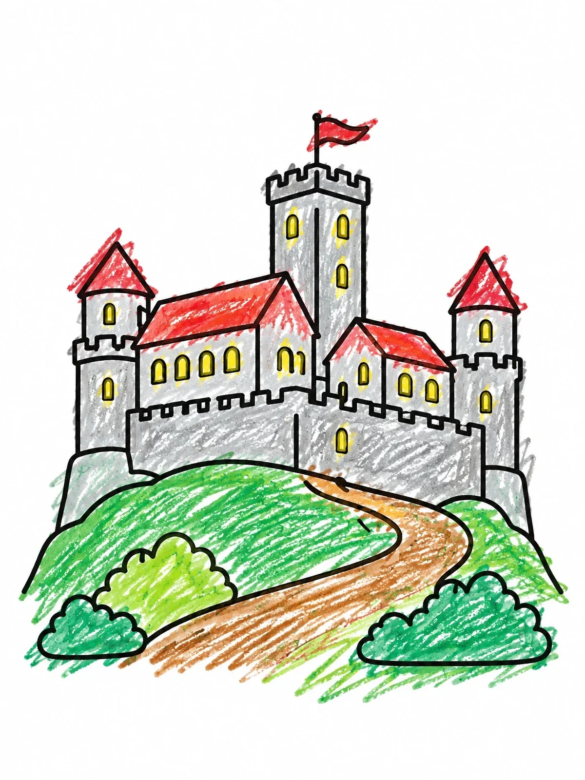 Colored example of the Historic Wartburg Castle On Hill coloring page