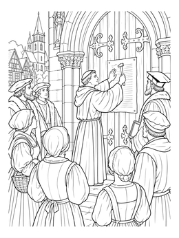 Martin Luther posts theses in this martin luther reformation coloring page.