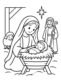 Free printable Mary And Baby Jesus In Manger coloring page