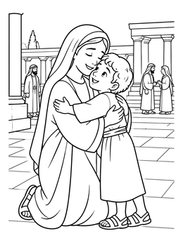Free printable Mary Embracing Boy Jesus coloring page