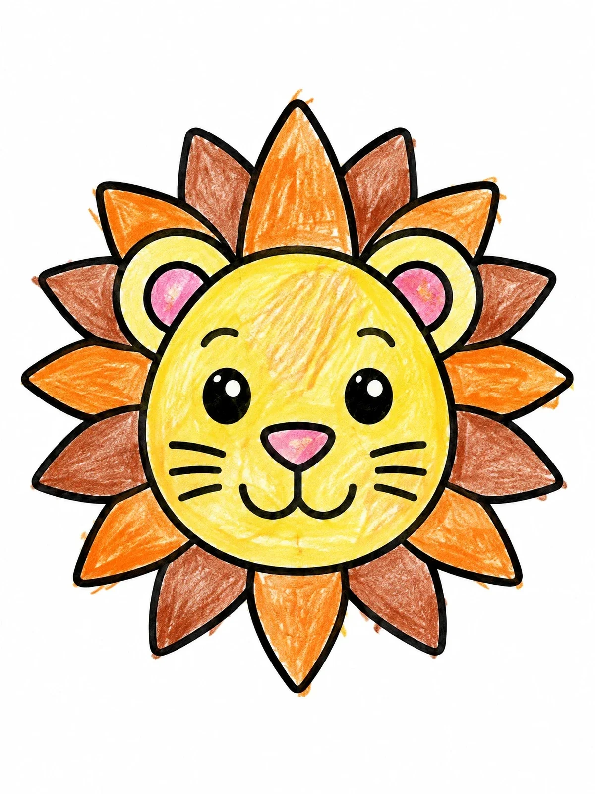 Colored example of the Cute Cartoon Lion Head coloring page