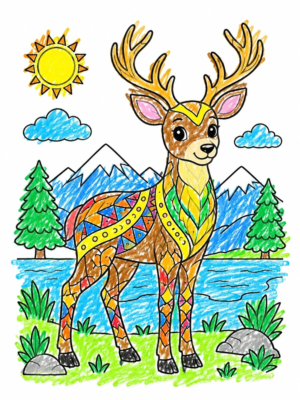 Colored example of the Cute Patterned Stag In Nature coloring page
