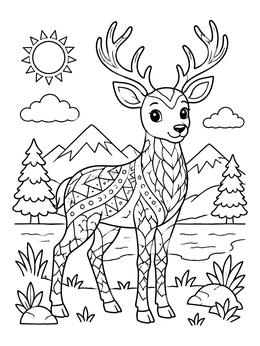 Free printable Cute Patterned Stag In Nature coloring page