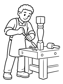 Free printable Friendly Woodworker At The Workbench coloring page