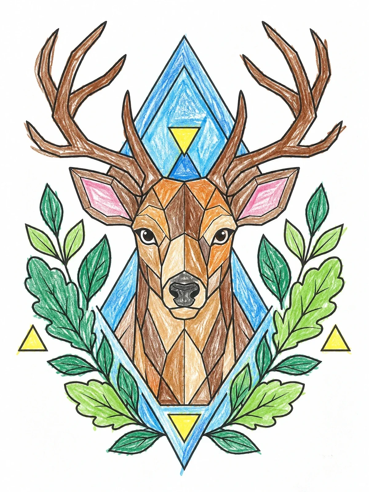 Colored example of the Geometric Stag With Forest Leaves coloring page