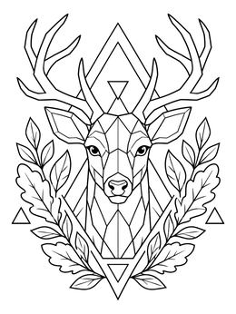 Free printable Geometric Stag With Forest Leaves coloring page