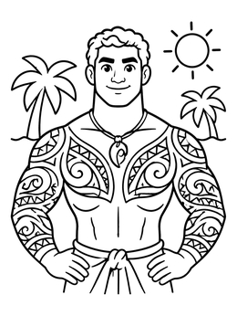 Free printable Muscular Island Warrior With Tattoos coloring page