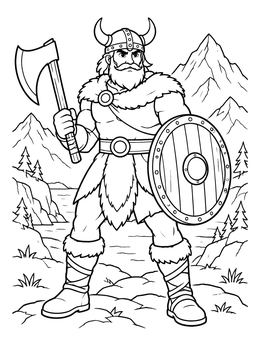 Free printable Viking Warrior With Axe And Shield coloring page