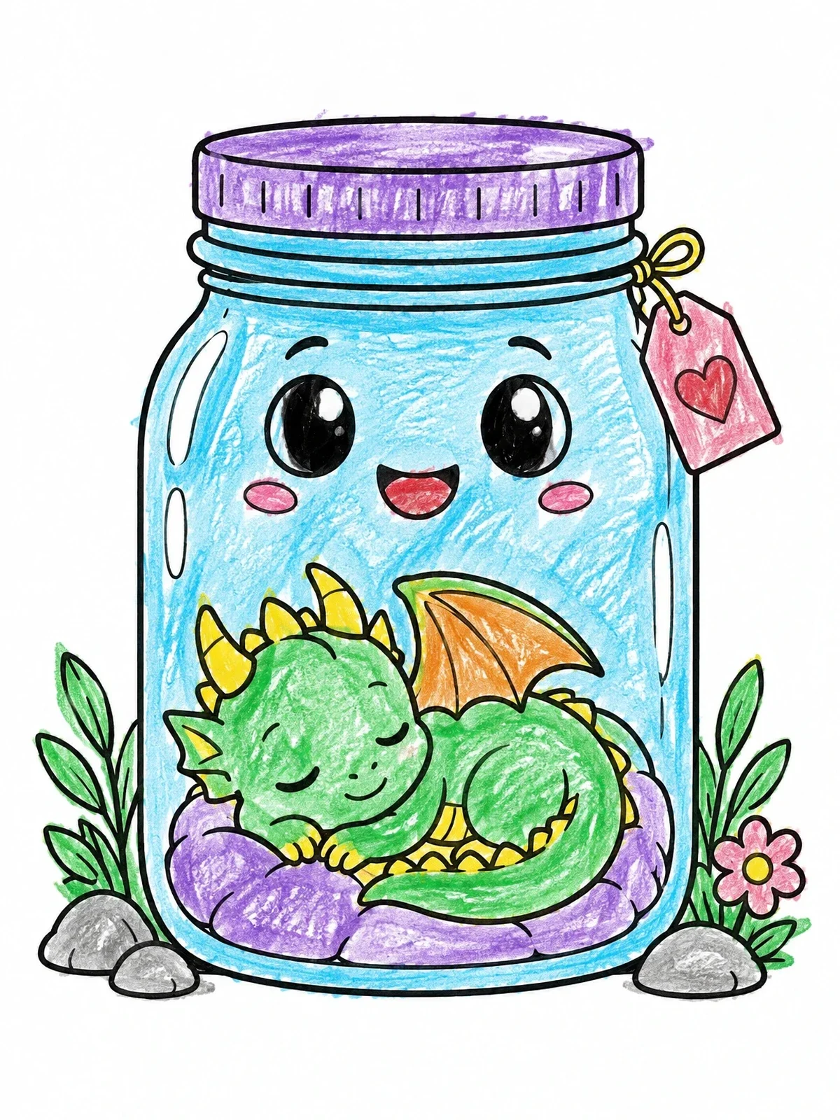 Colored example of the Sleeping Baby Dragon In Jar coloring page