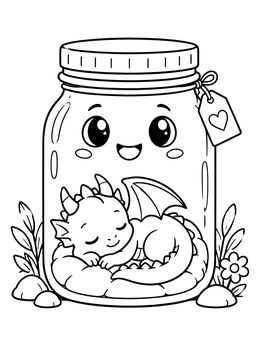 Free printable Sleeping Baby Dragon In Jar coloring page