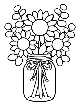 Free printable Mason Jar Bouquet Of Sunflowers coloring page