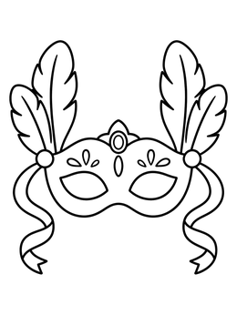 Free printable Carnival Mask With Feathers And Ribbons coloring page