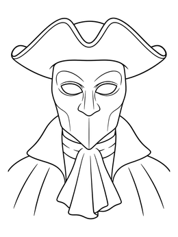 Free printable Venetian Bauta Mask With Tricorn Hat coloring page