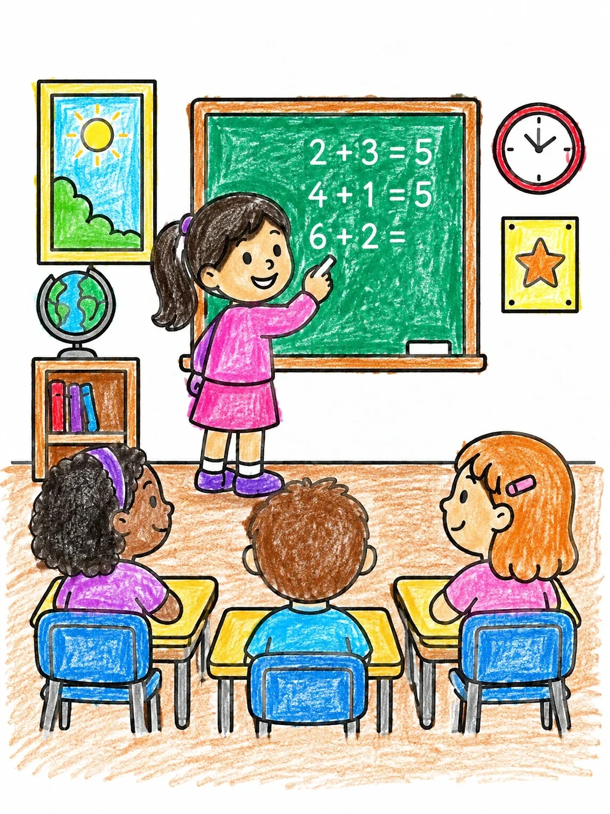 Colored example of the Math Lesson In The Classroom coloring page