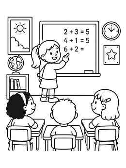 Free printable Math Lesson In The Classroom coloring page