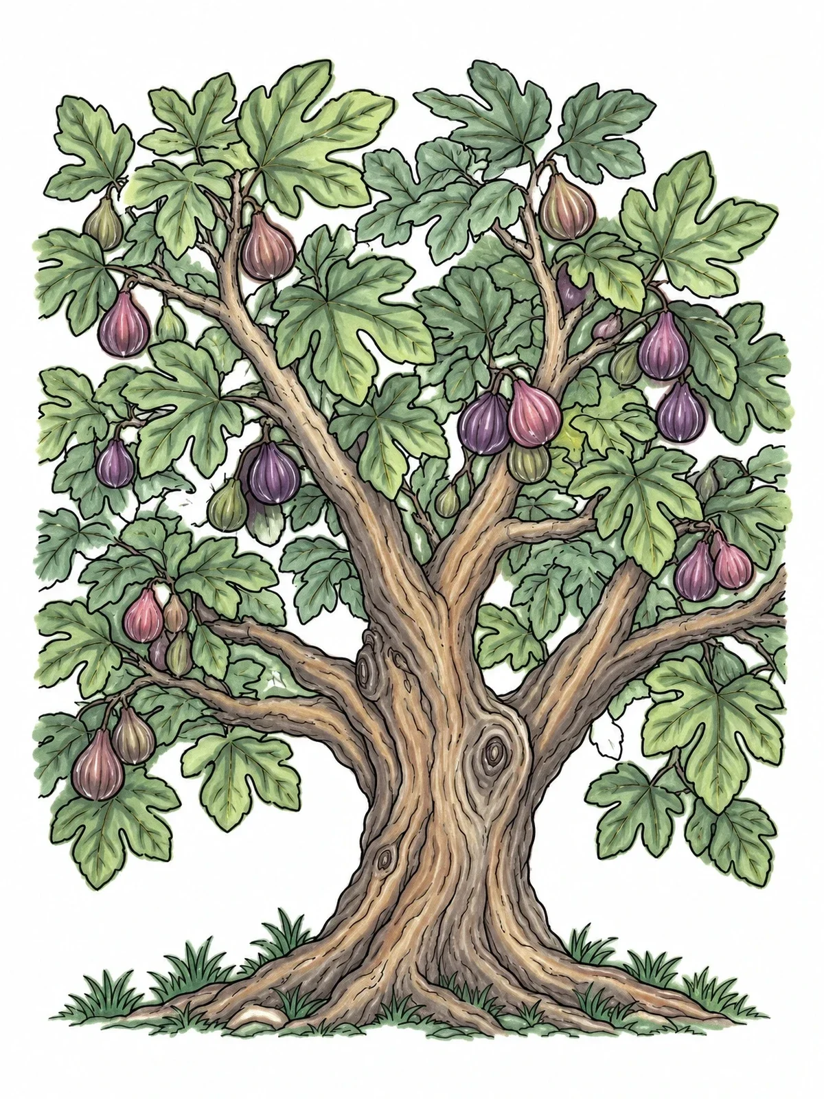 Colored example of the Mature Fig Tree With Fruit coloring page