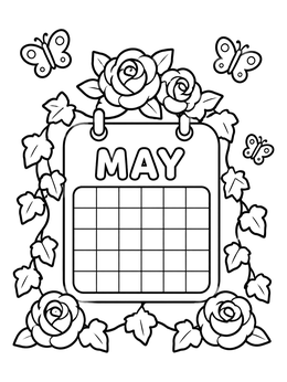 Free printable May Calendar With Roses And Butterflies coloring page