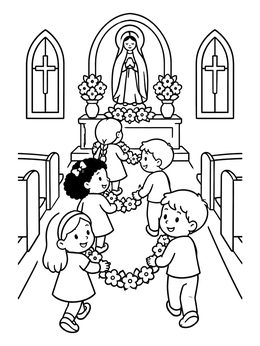 Free printable Children Carrying Flower Garland To Altar coloring page