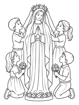 Free printable Children Crowning Mary With Flowers coloring page