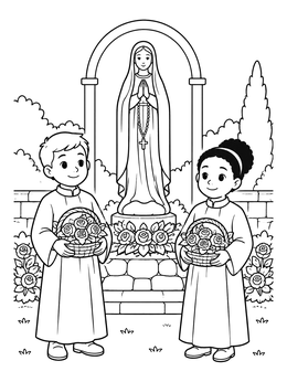 Free printable Children With Roses By Mary Statue coloring page
