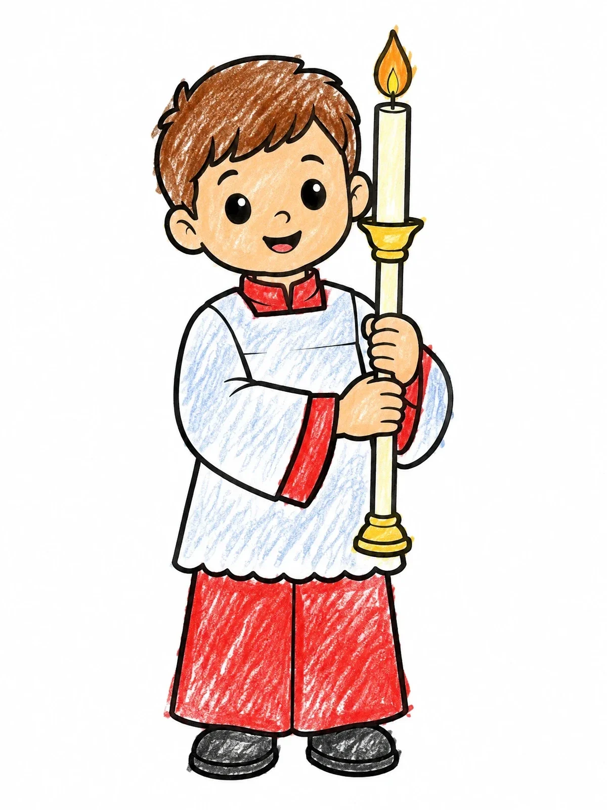 Colored example of the Cute Altar Server Holding Candle coloring page