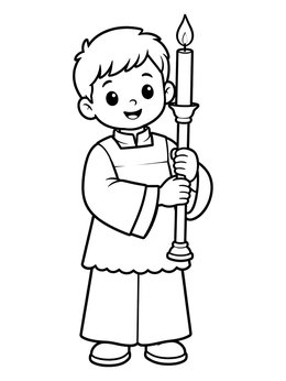 Free printable Cute Altar Server Holding Candle coloring page