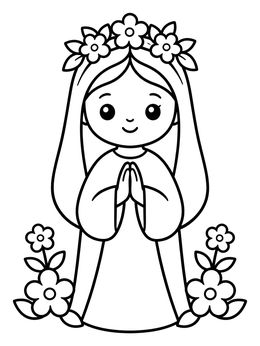 Free printable Cute Virgin Mary With Floral Crown coloring page