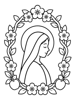 Free printable Mary Profile In Spring Flower Arch coloring page