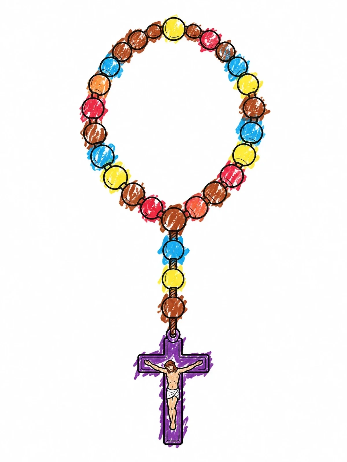 Colored example of the Traditional Rosary Beads With Crucifix coloring page