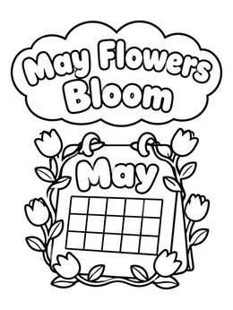 A sweet may coloring page featuring a calendar framed by blooming tulips.