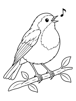 A cheerful robin singing on a branch in this spring may coloring page.