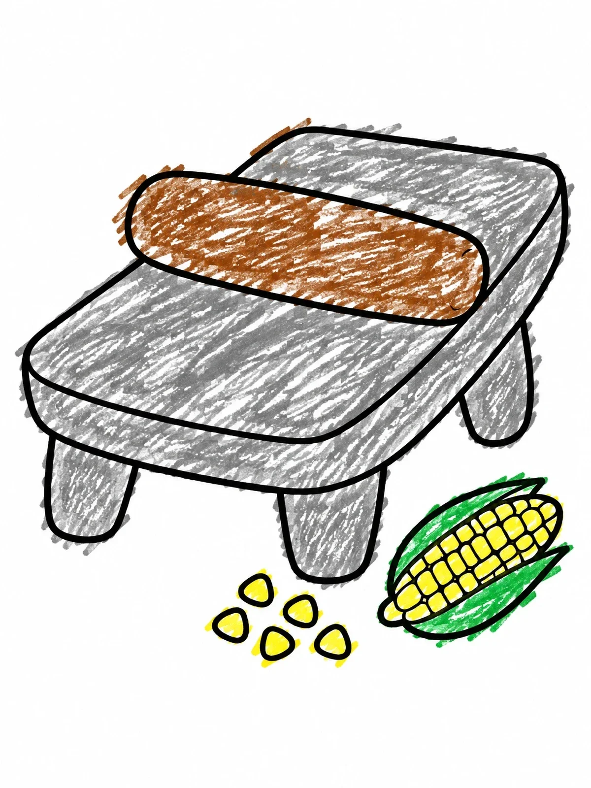 Colored example of the Ancient Stone Metate And Corn coloring page