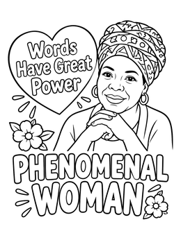Free printable Phenomenal Woman Maya Angelou Portrait coloring page