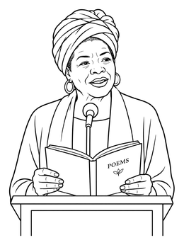 Free printable Maya Angelou Reading Poetry At Podium coloring page