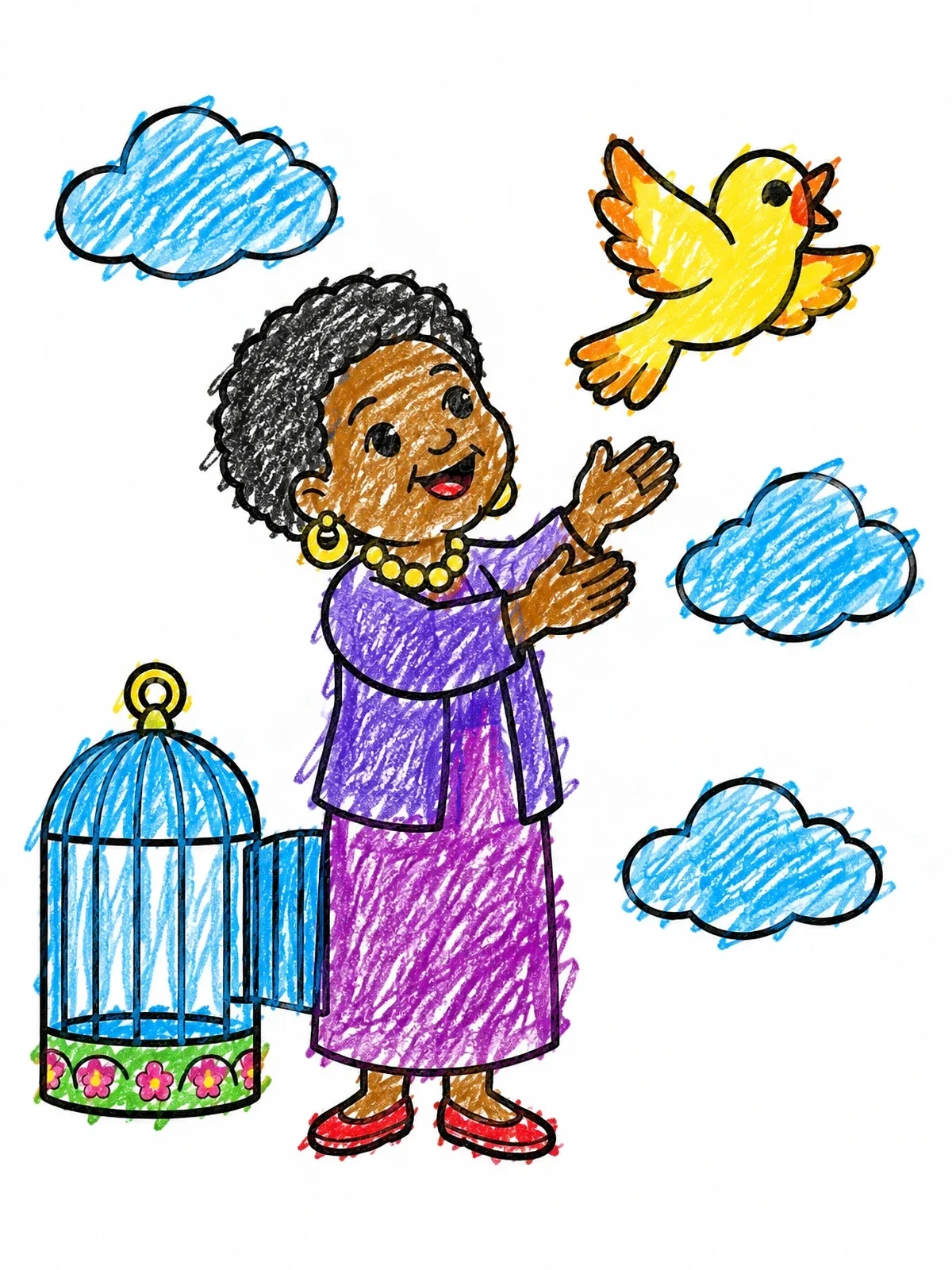 Colored example of the Maya Angelou Releasing A Free Bird coloring page