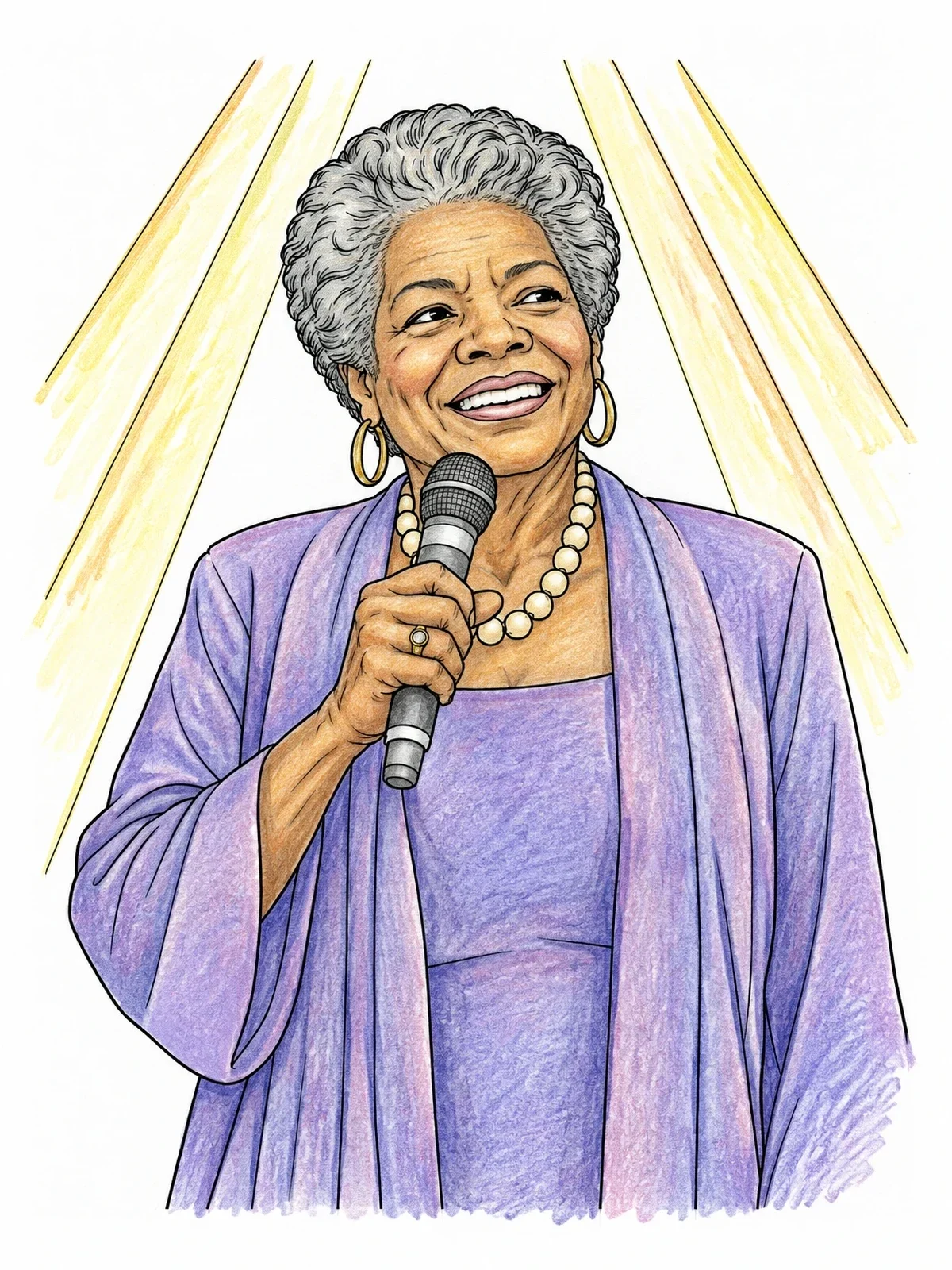 Colored example of the Maya Angelou Speaking With Microphone coloring page