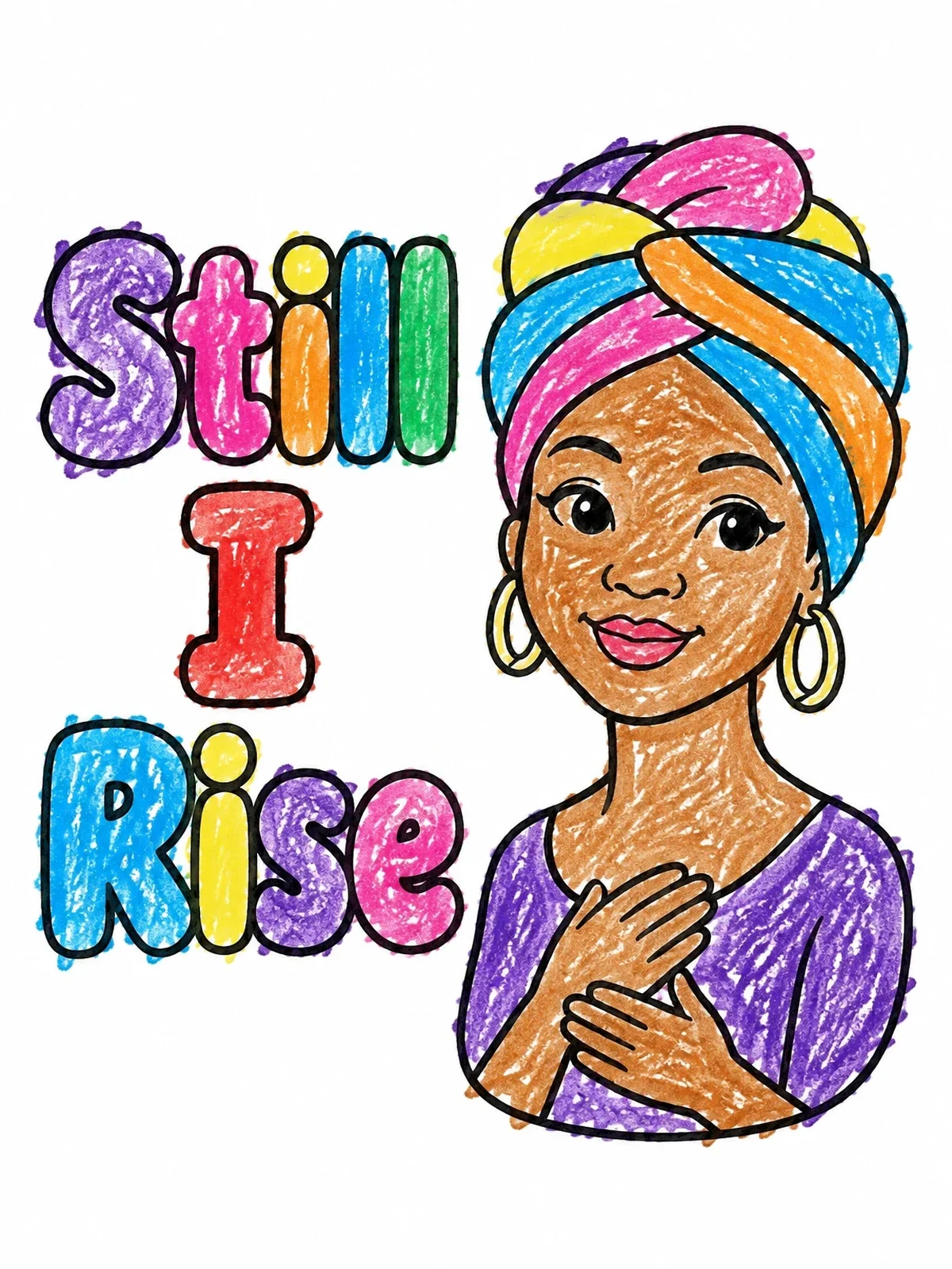 Colored example of the Maya Angelou Still I Rise Portrait coloring page