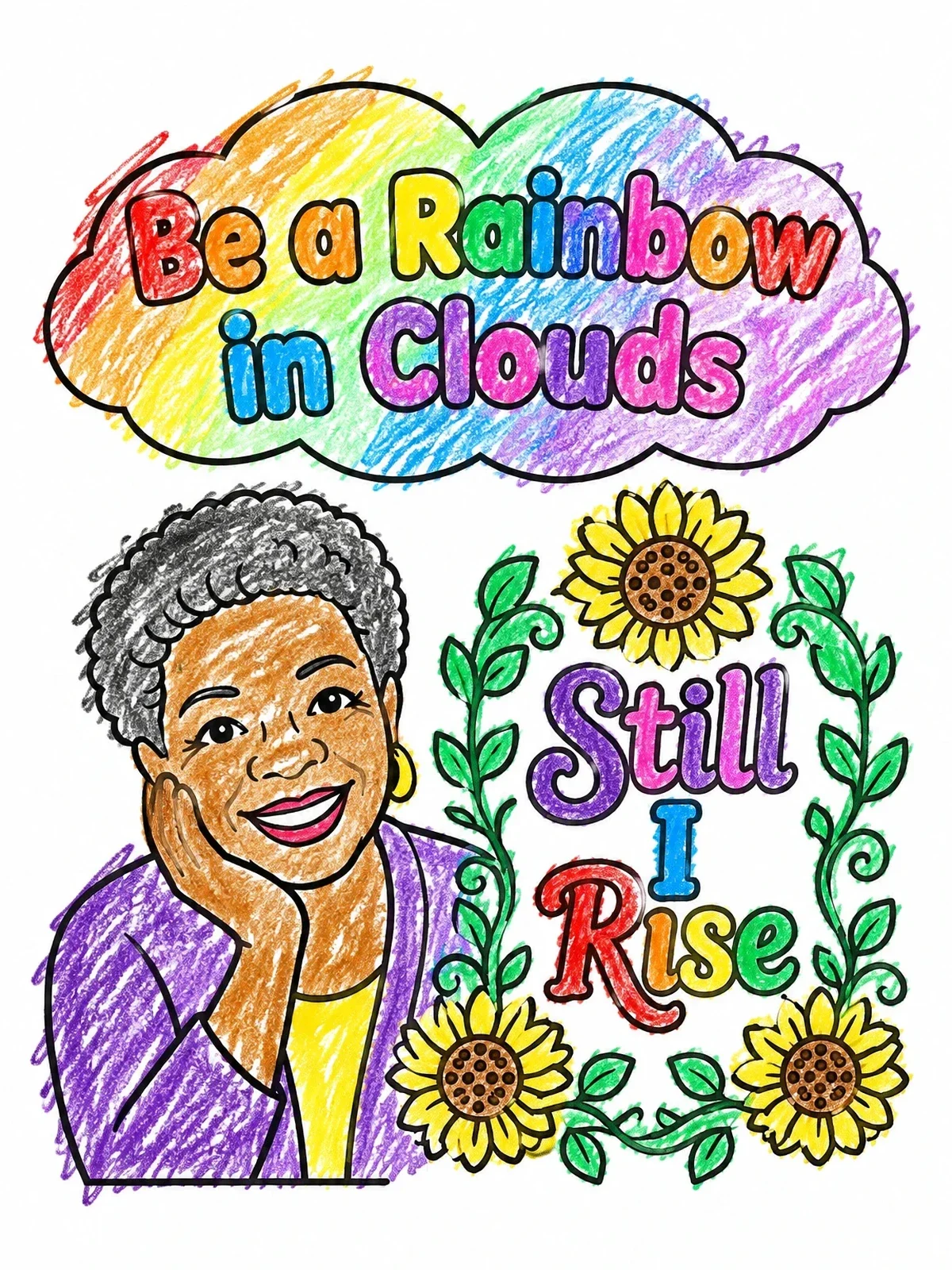 Colored example of the Maya Angelou With Inspiring Quotes coloring page