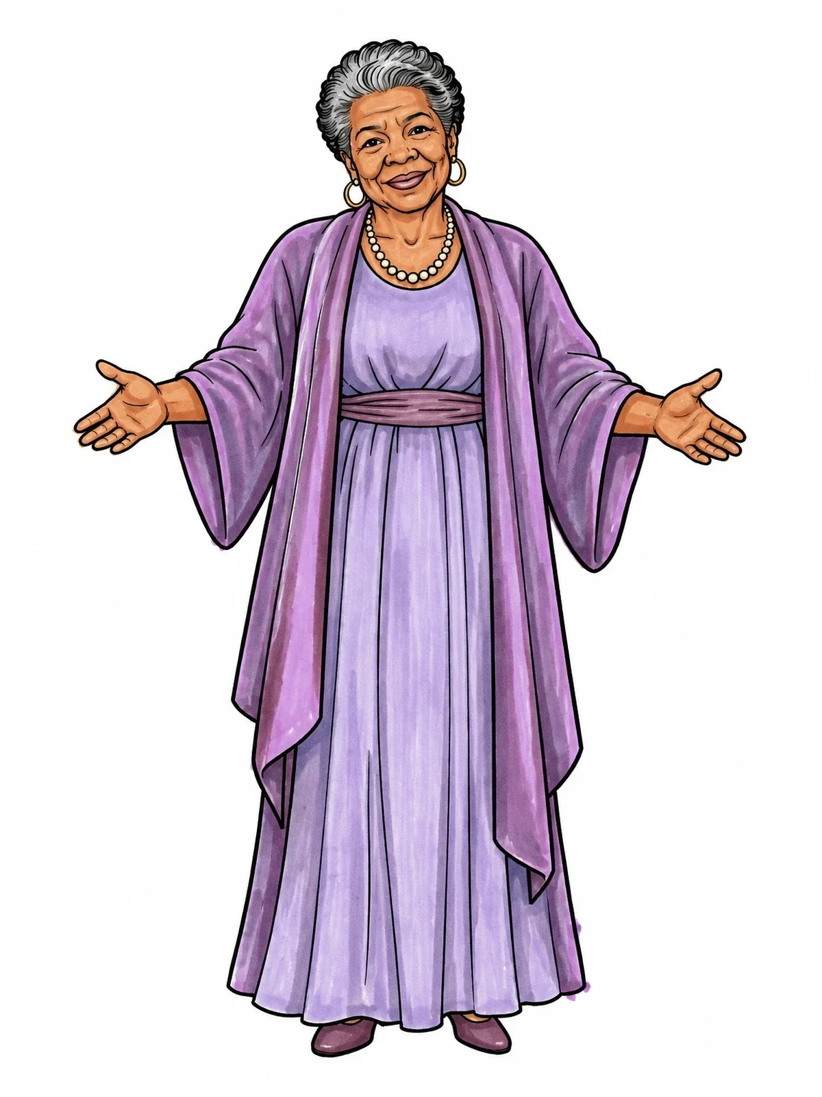 Colored example of the Maya Angelou With Welcoming Arms coloring page