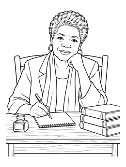 Free printable Maya Angelou At Her Writing Desk coloring page