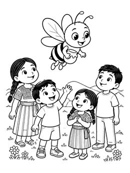 Free printable Children Greeting A Friendly Honey Bee coloring page