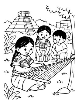 Free printable Maya Children Weaving Outdoors coloring page